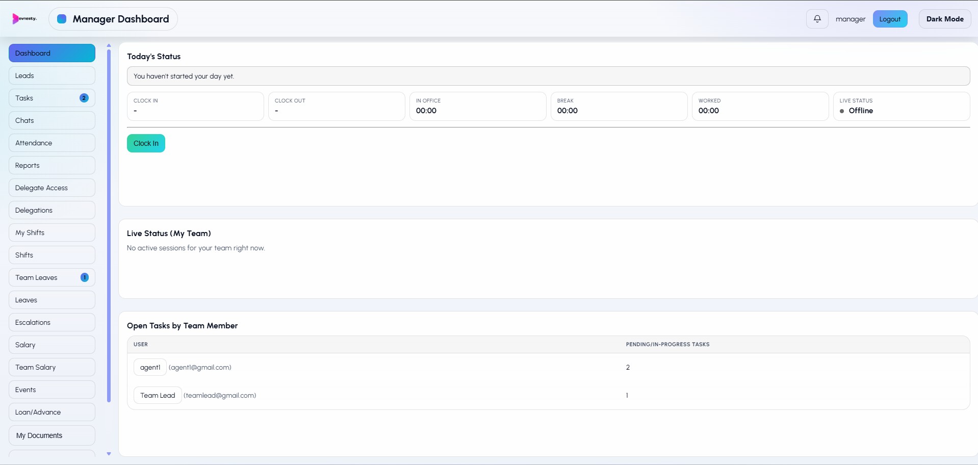 Manager CRM Dashboard