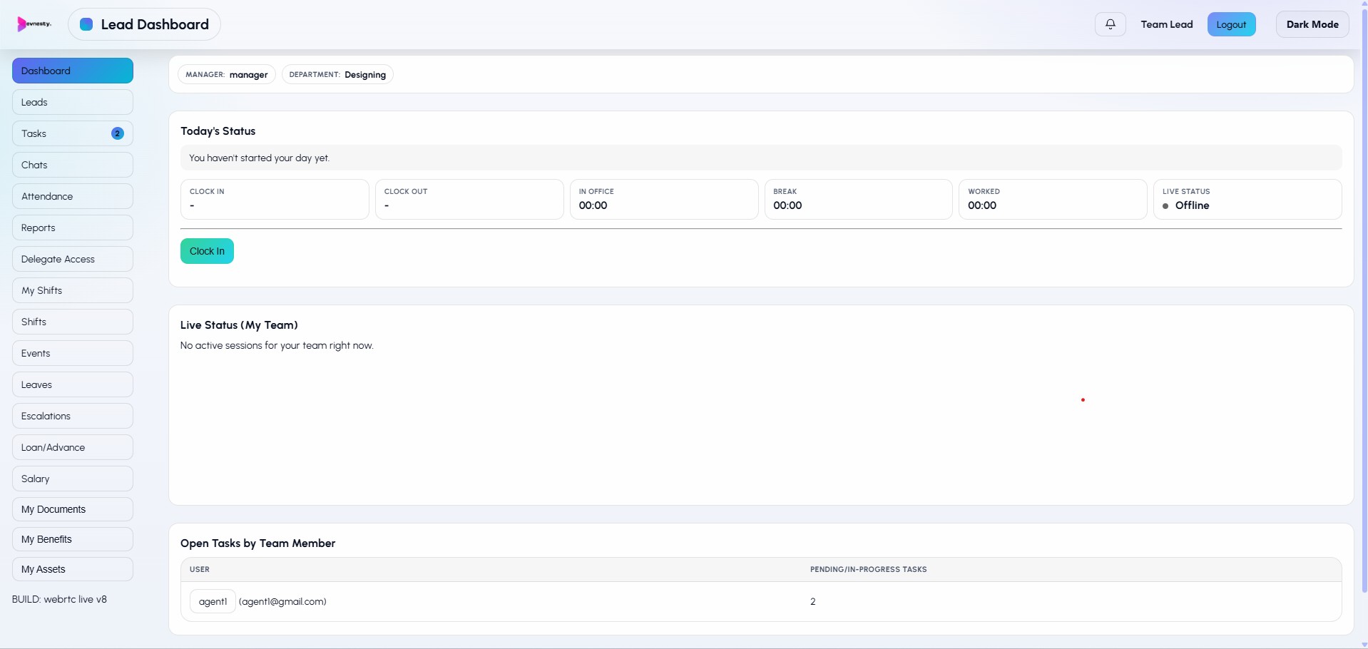 Team Lead CRM Dashboard